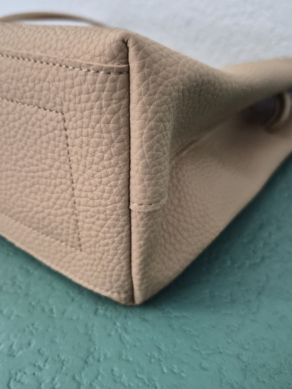 Tan Pebbled Vegan Leather Slouchy Bucket Bag - Picture 10 of 14